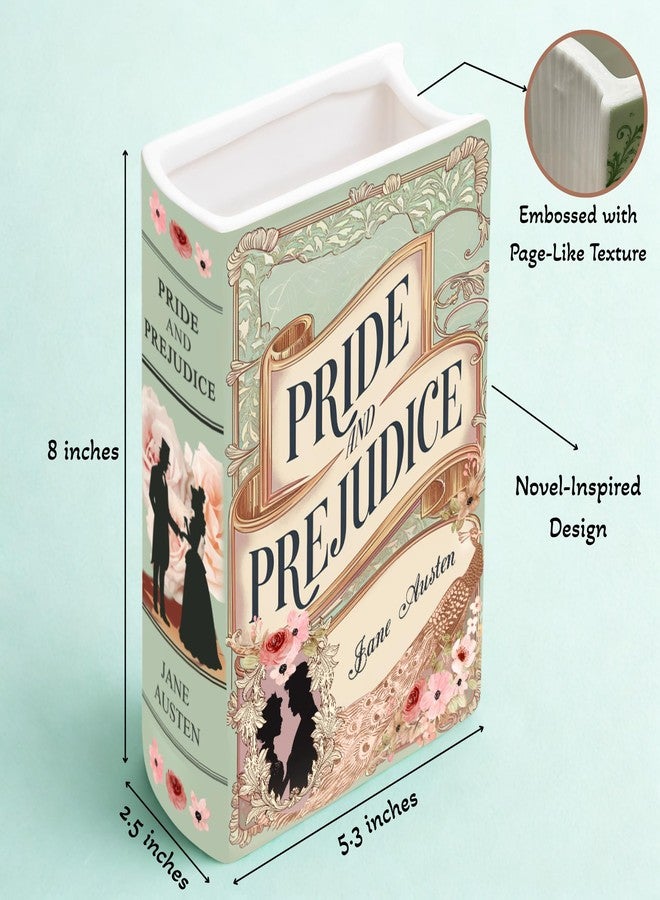 2IMT Ceramic Book Vase Pride and Prejudice Gifts for Book Lovers Women & Men - Jane Austen Gifts for Women Bookish Christmas Decor for Bookshelf - Bookworm Bookish Gift Cute Librarian Present for Readers - Image 2